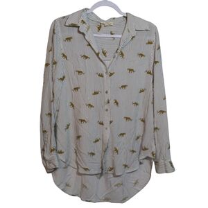 Jane & Delancey Button Down Striped Wild Cats Blouse Size Small